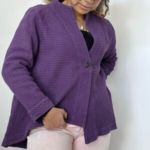 Focus 100% Cotton Waffle Knit Purple Wrap Top Size M Asymmetrical StatementTunic